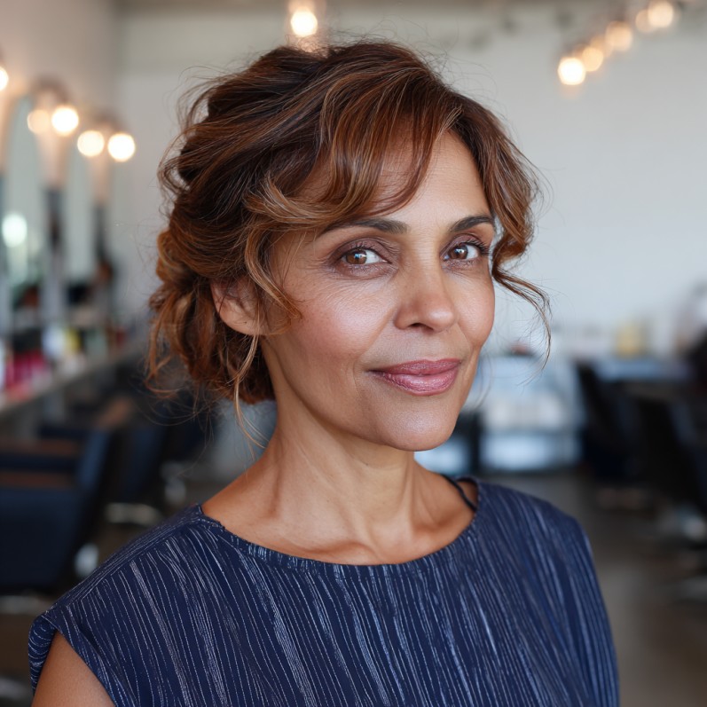 Softly Curled Updo with Face-Framing Layers