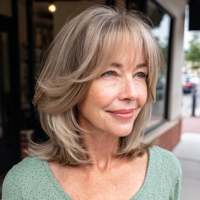 Softly Layered Dark Blonde with Face-Framing Bangs