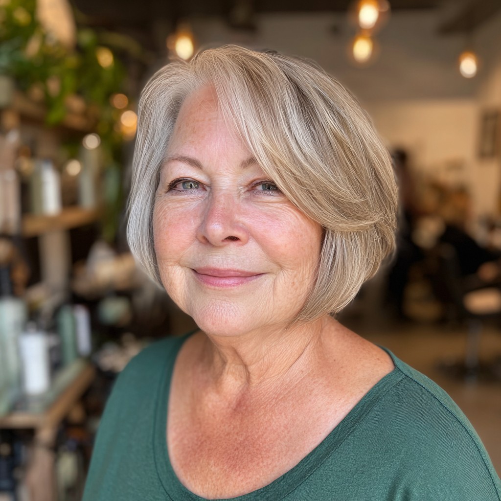 Softly Layered Gray Blunt Bob with Gentle Movement