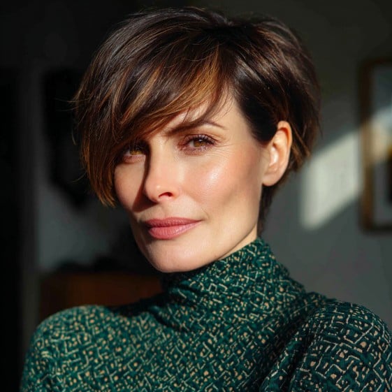 Stylish Short Asymmetrical Crop with Feathered Bangs