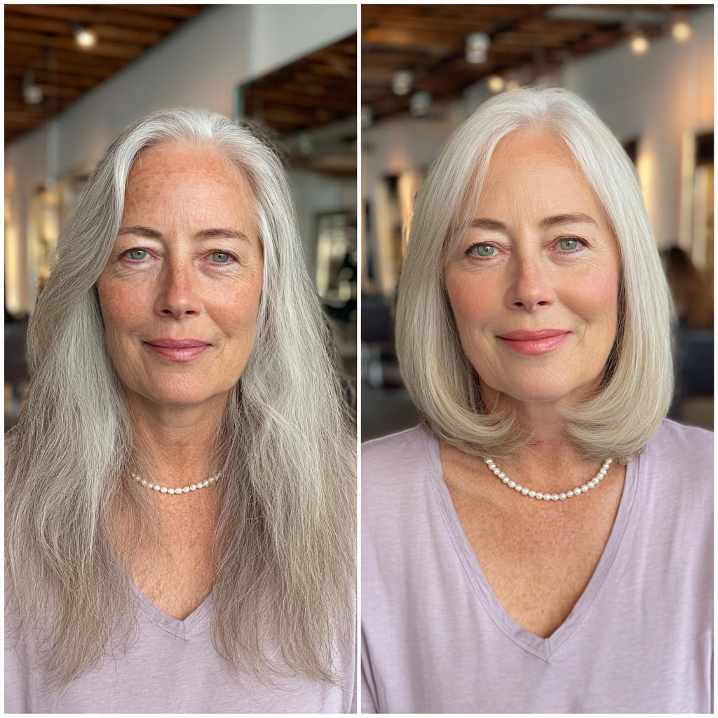 Stylish Soft Gray Blunt Lob with Subtle Waves