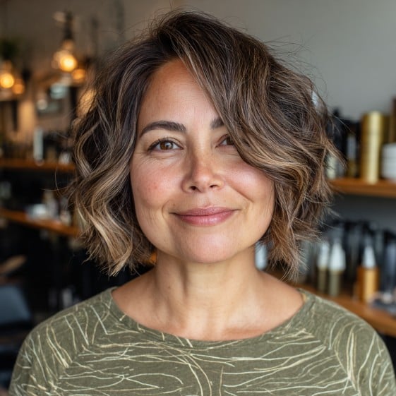 Textured Bob with Soft Waves and Subtle Dimension