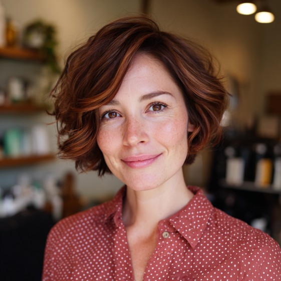 Textured Bob with Warm Caramel Highlights
