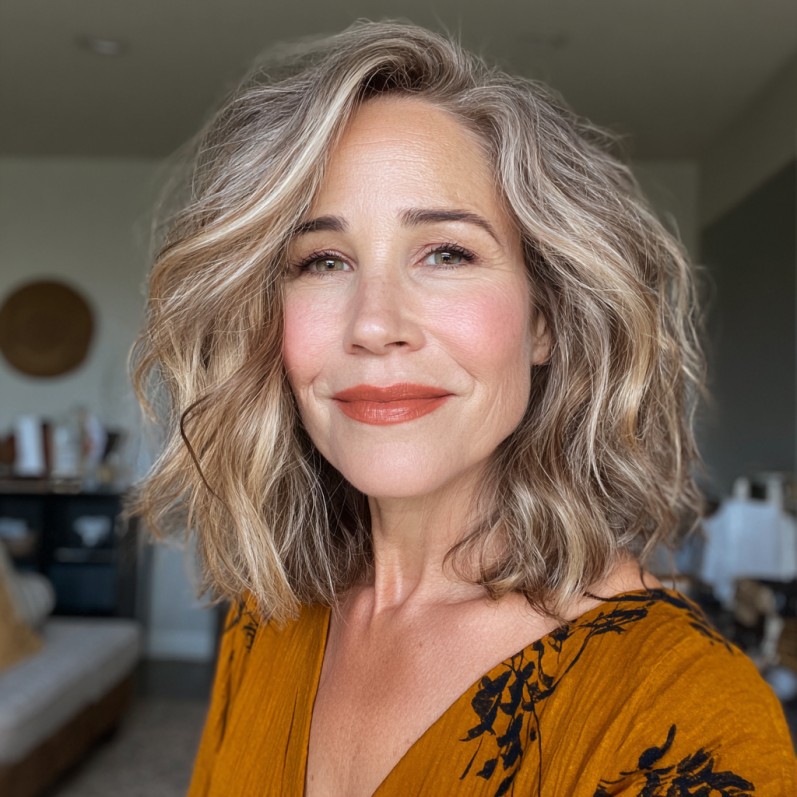 Textured Dark Blonde Shoulder-Length Cut with Soft Waves