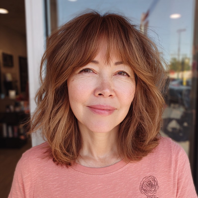 Textured Lob with Fluffy Curtain Bangs