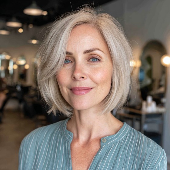 Textured Lob with Soft Side-Swept Bangs