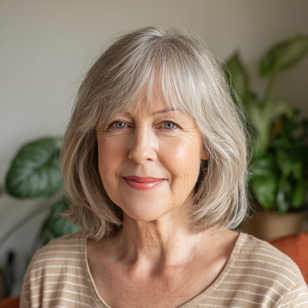 Textured Shoulder-Length Cut with Soft Bangs