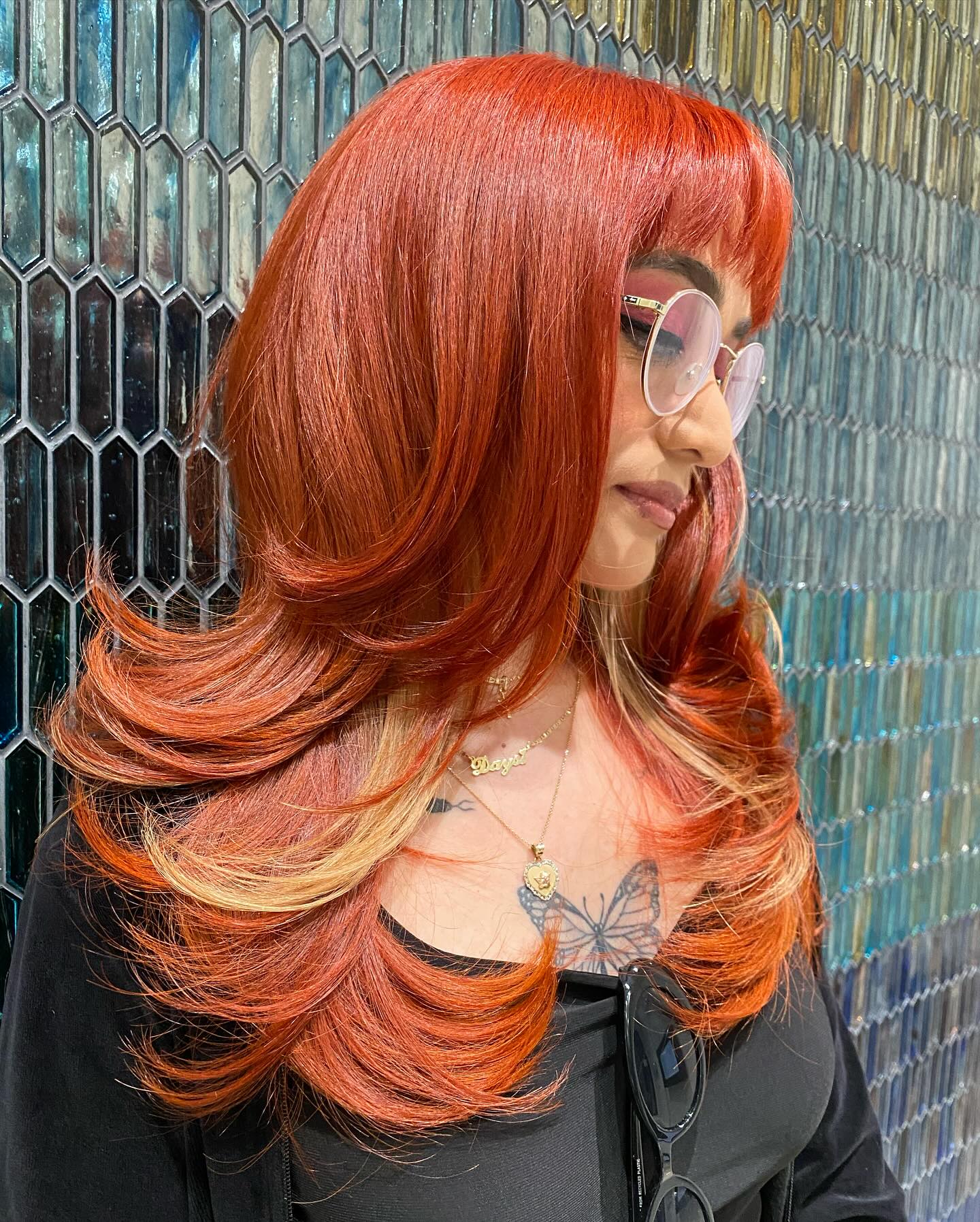 Bold Copper Long Layers with Subtle Highlights