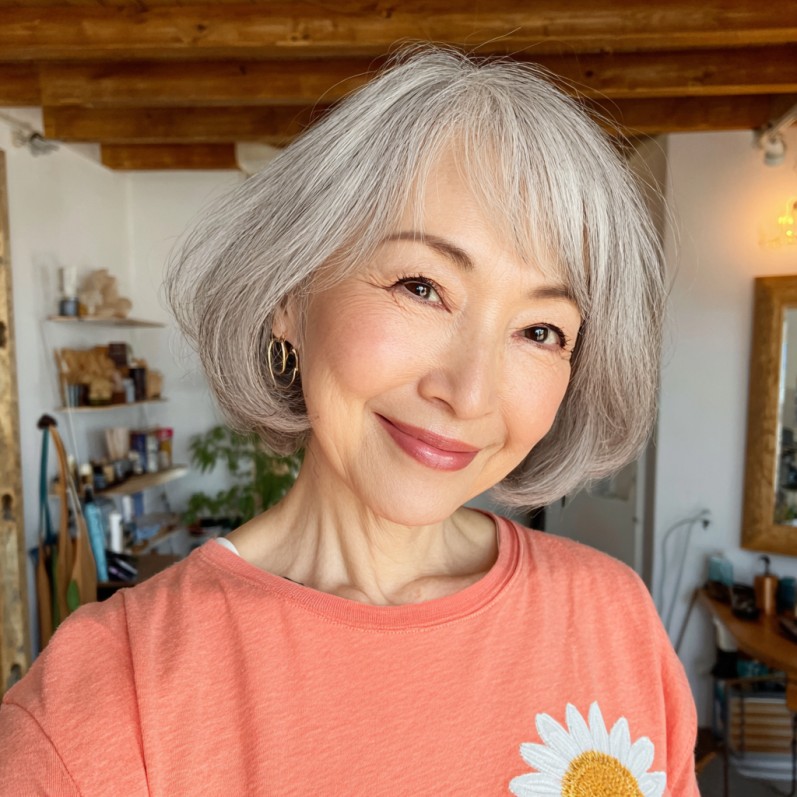 Charming Silvery Bouncy Bob with Gentle Volume