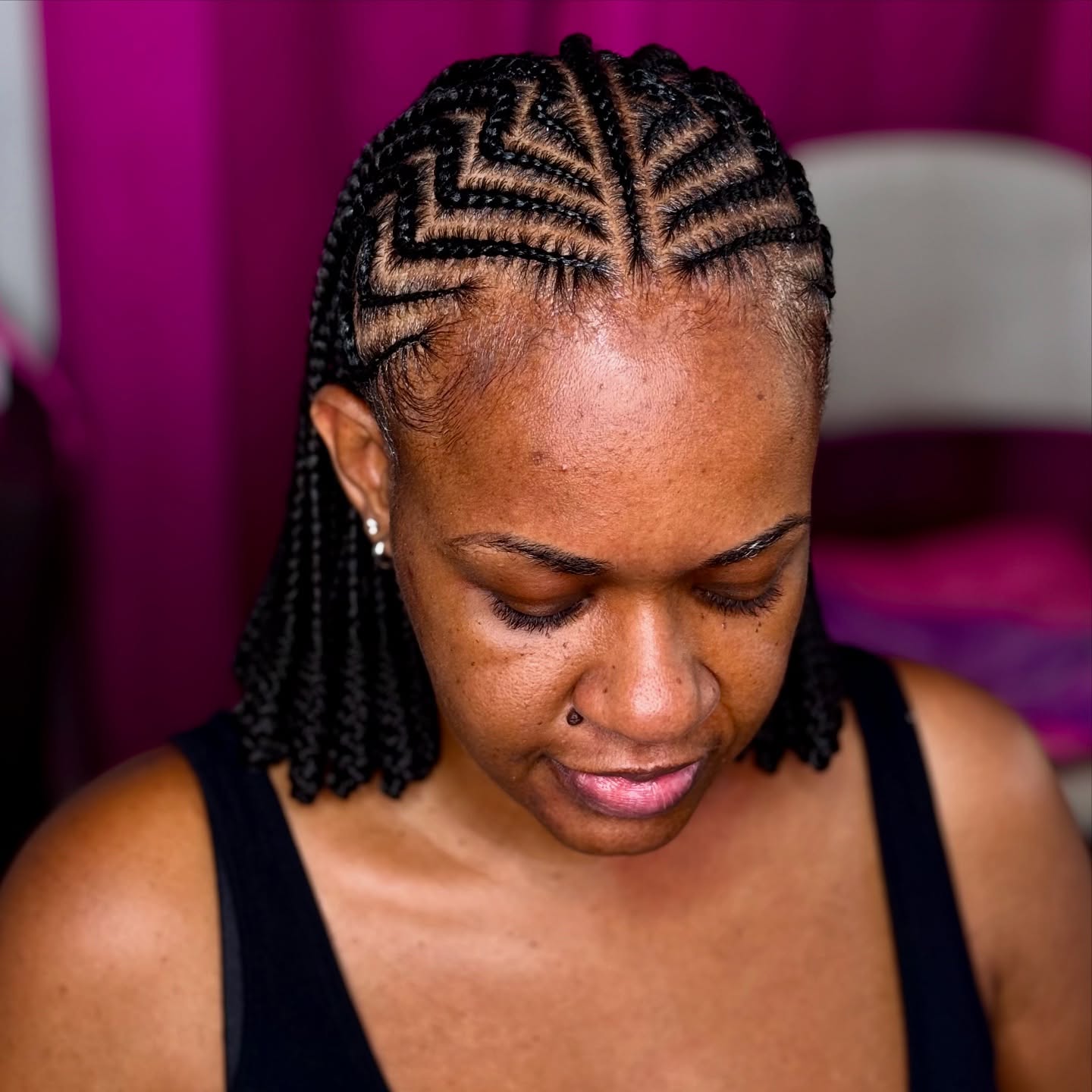 Chic Chevron Knotless Braids with Layered Ends