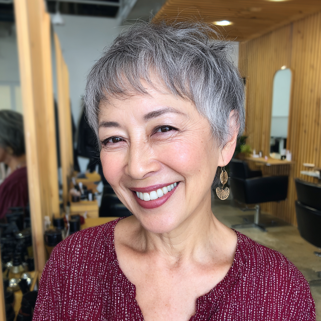 Chic Layered Grey Pixie with Soft Texture