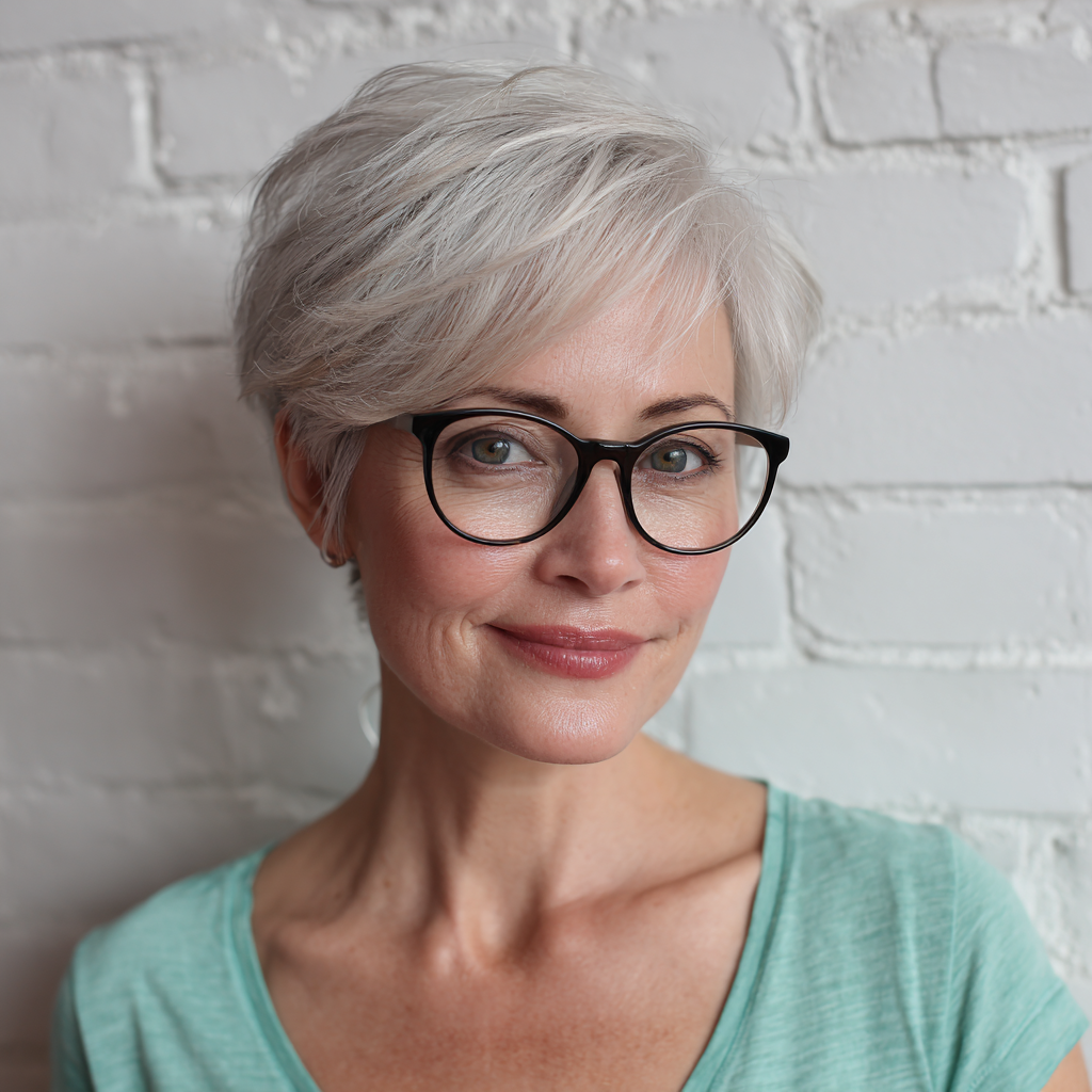 Chic Layered Silver Pixie with Subtle Volume