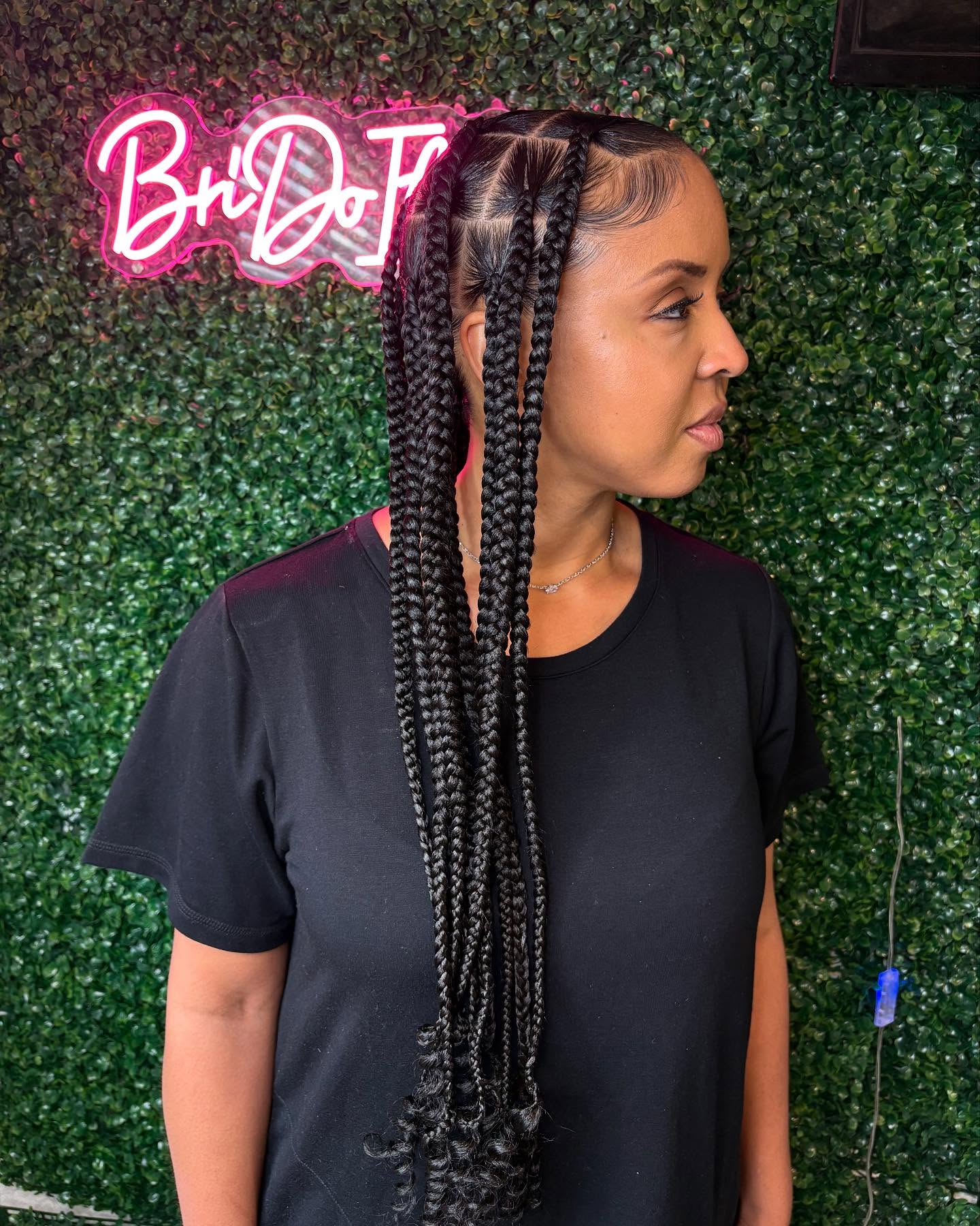 Chic Long Knotless Braids with Curly Ends