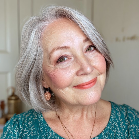 Chic Silver Asymmetrical Bob with Soft Side Sweep