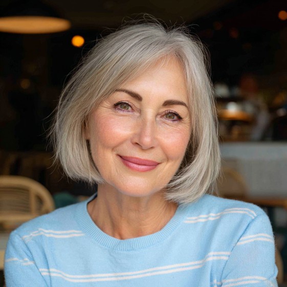 Chic Silver Bob with Soft Angled Layers