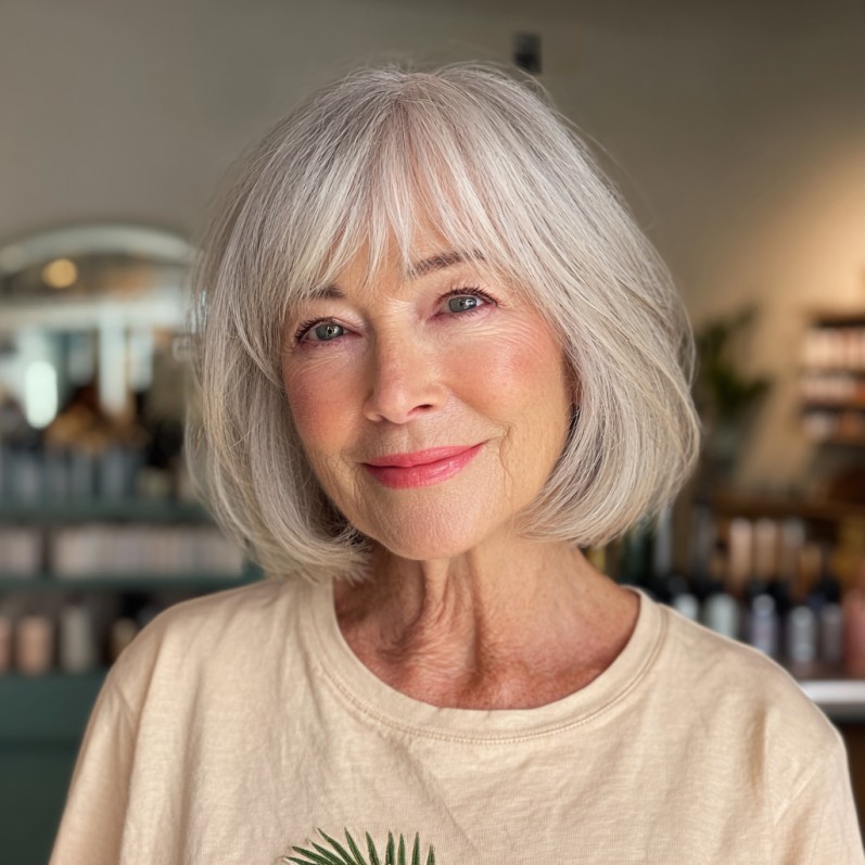 Chic Silver Bouncy Bob with Feathered Ends