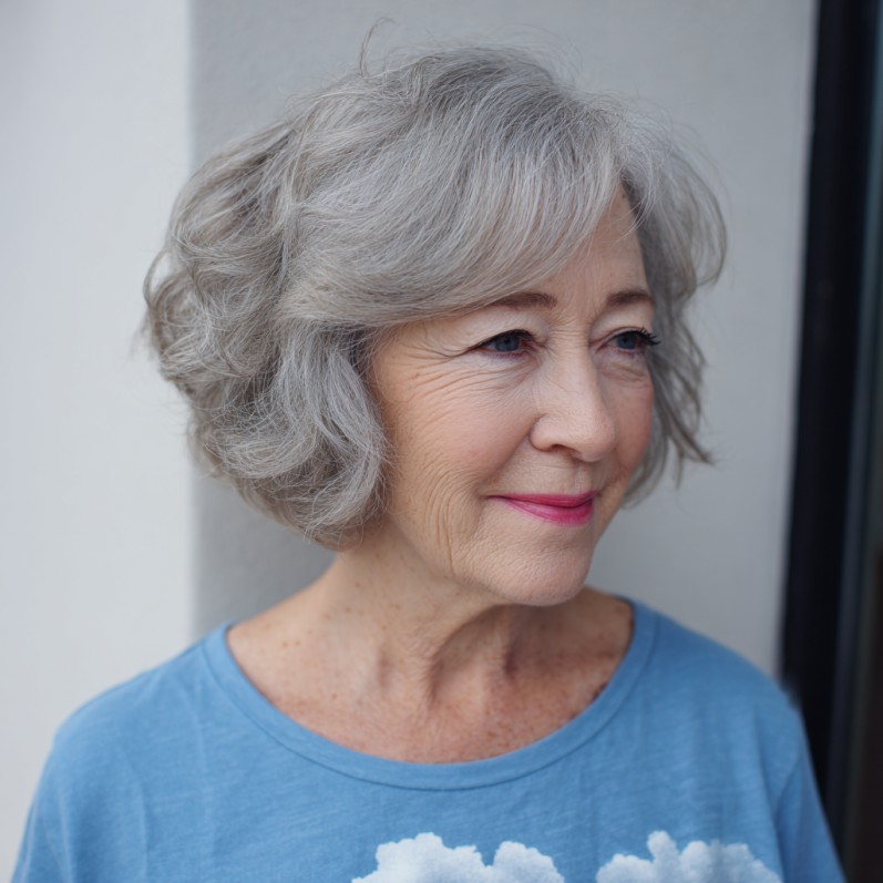 chic silver bouncy bob with soft waves