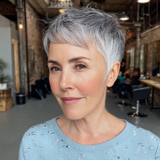 Chic Textured Grey Pixie Cut with Subtle Layers