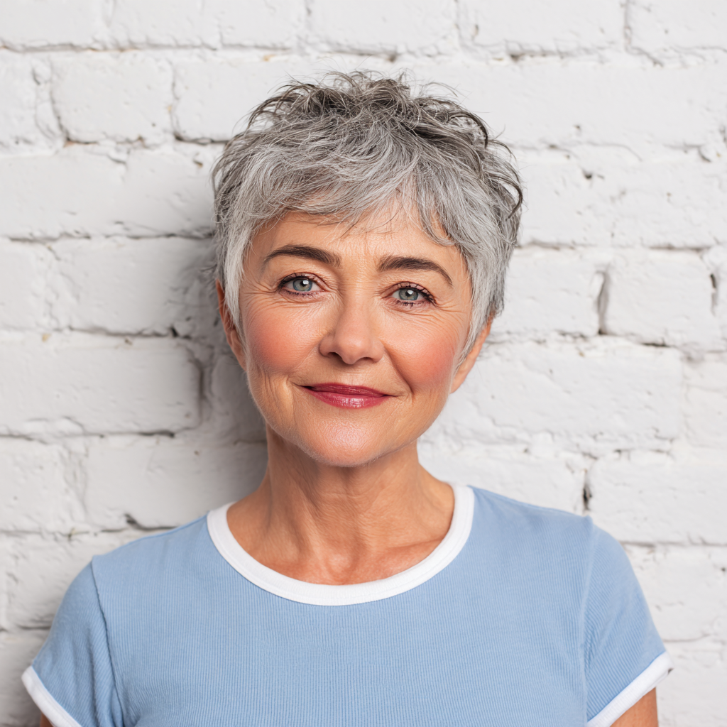 Chic Textured Grey Pixie with Layered Volume