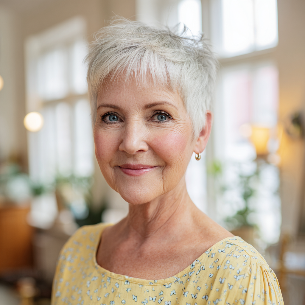 Chic Textured Platinum Pixie with Soft Layers