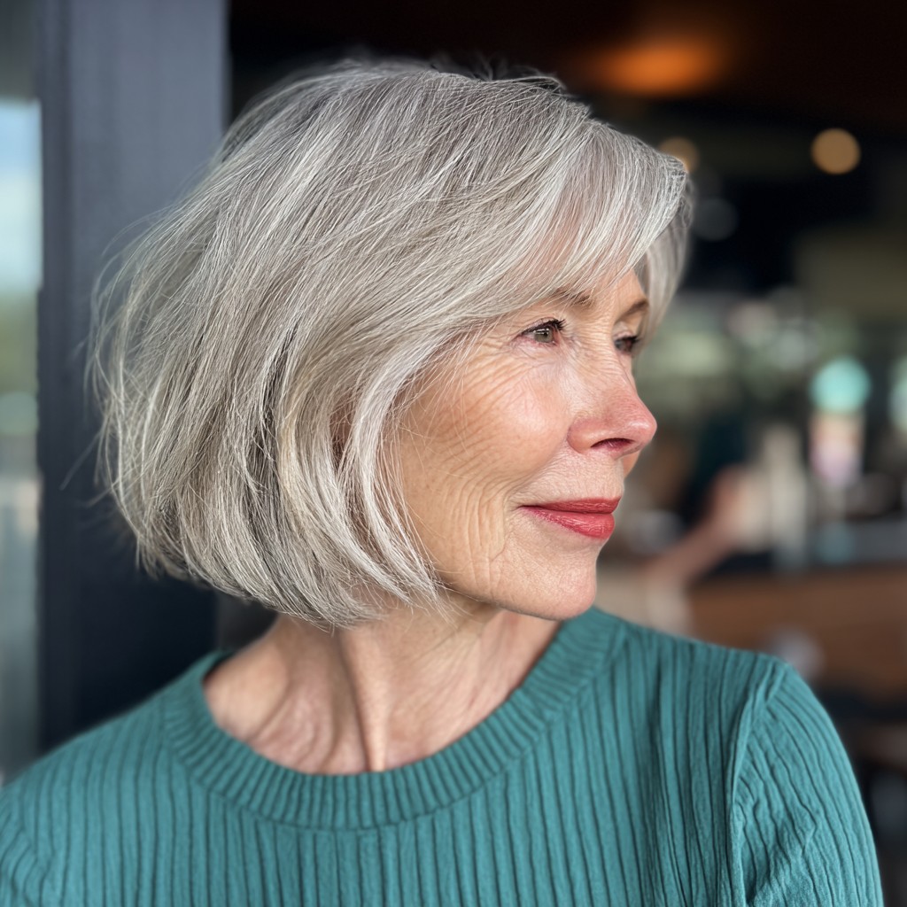 Chic Textured Silver Bob with Soft Angled Layers