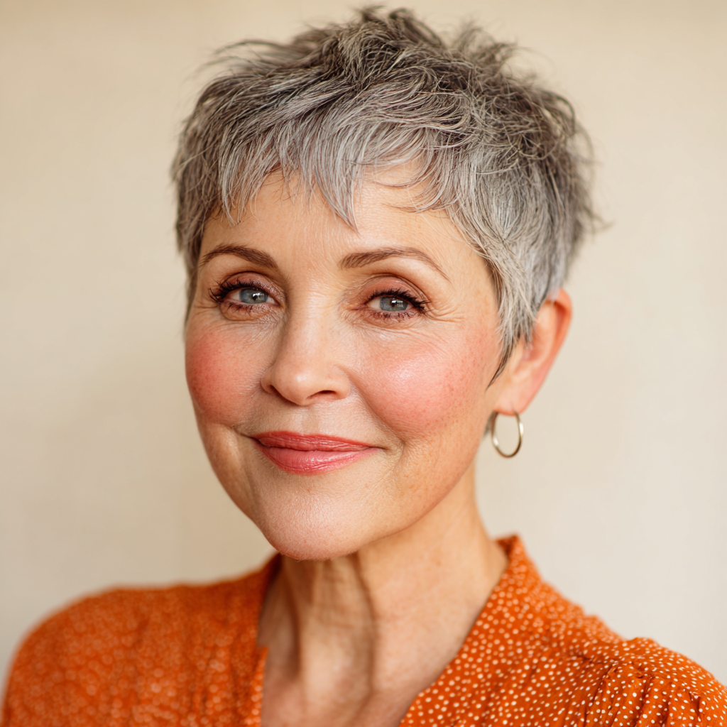Chic Textured Silver Pixie with Playful Layers