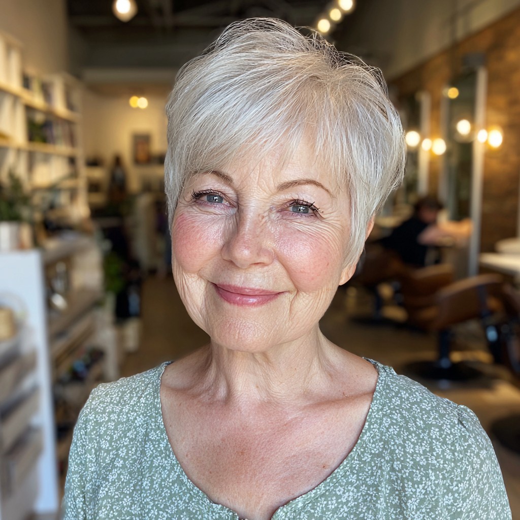 Chic Textured Silver Pixie with Soft Volume