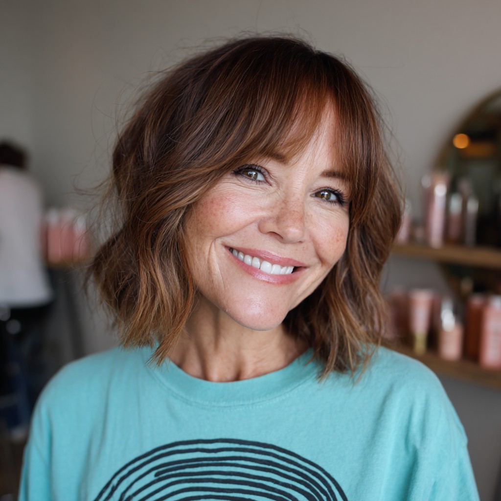 Choppy Wavy Lob with Soft Bangs