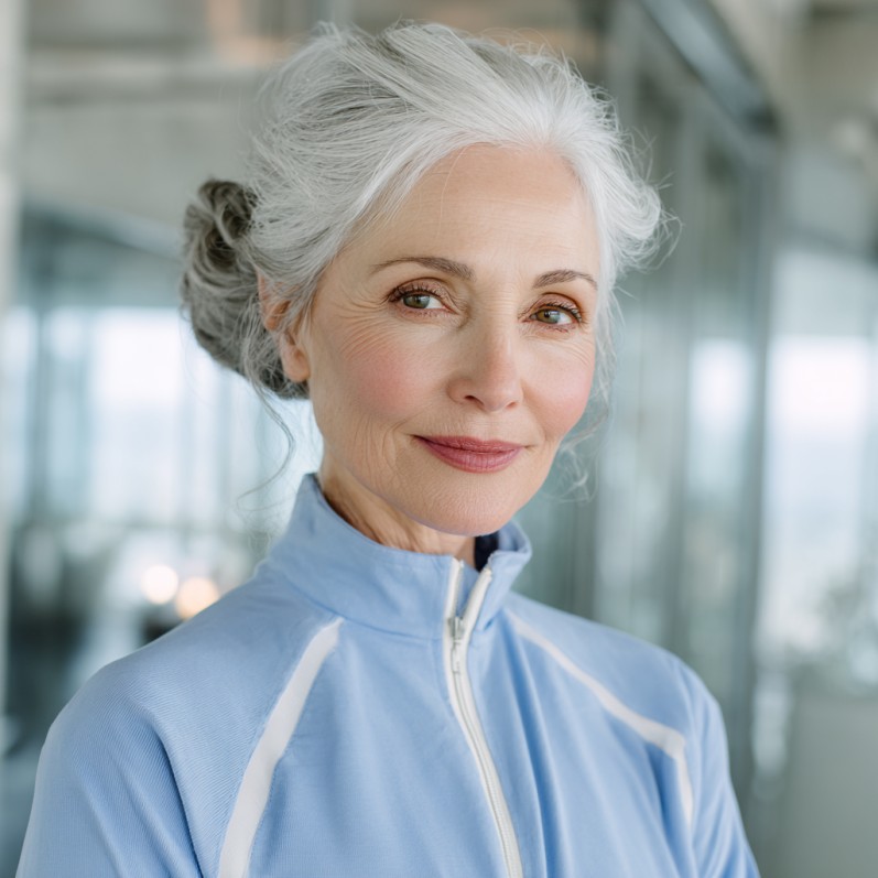 Classic Silver Chignon with Soft Face-Framing Strands