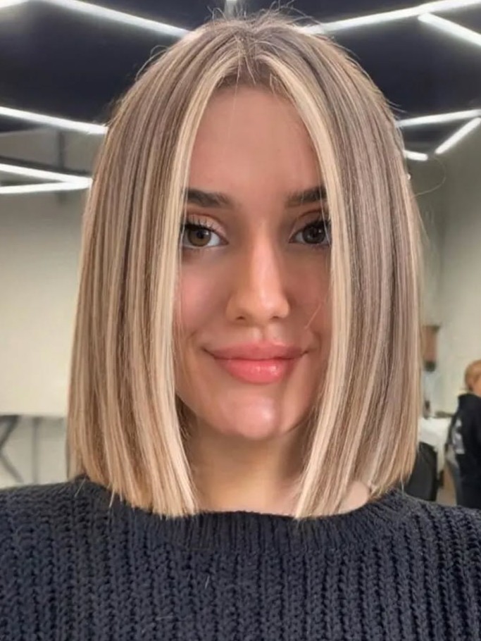 Contemporary Blunt Bob with Bright Blonde Highlights