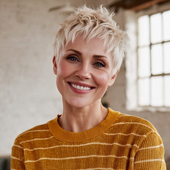 Edgy Textured Platinum Pixie with Soft Layers