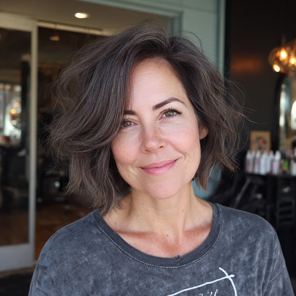 Effortless Textured Wavy Bob with Face-Framing Layers