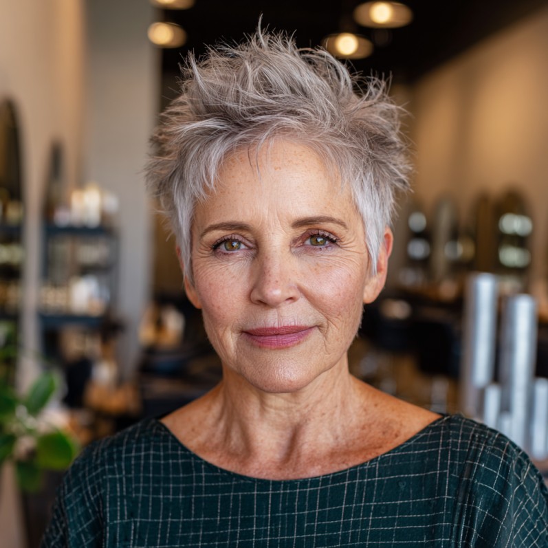 Effortlessly Textured Silver Pixie with Lively Volume