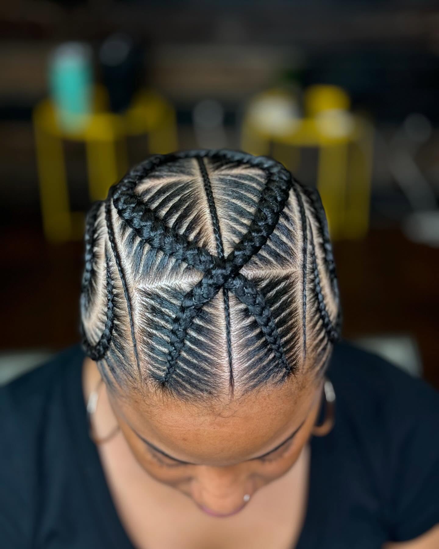Elegant Geometric Stitch Braids with Stunning Parting
