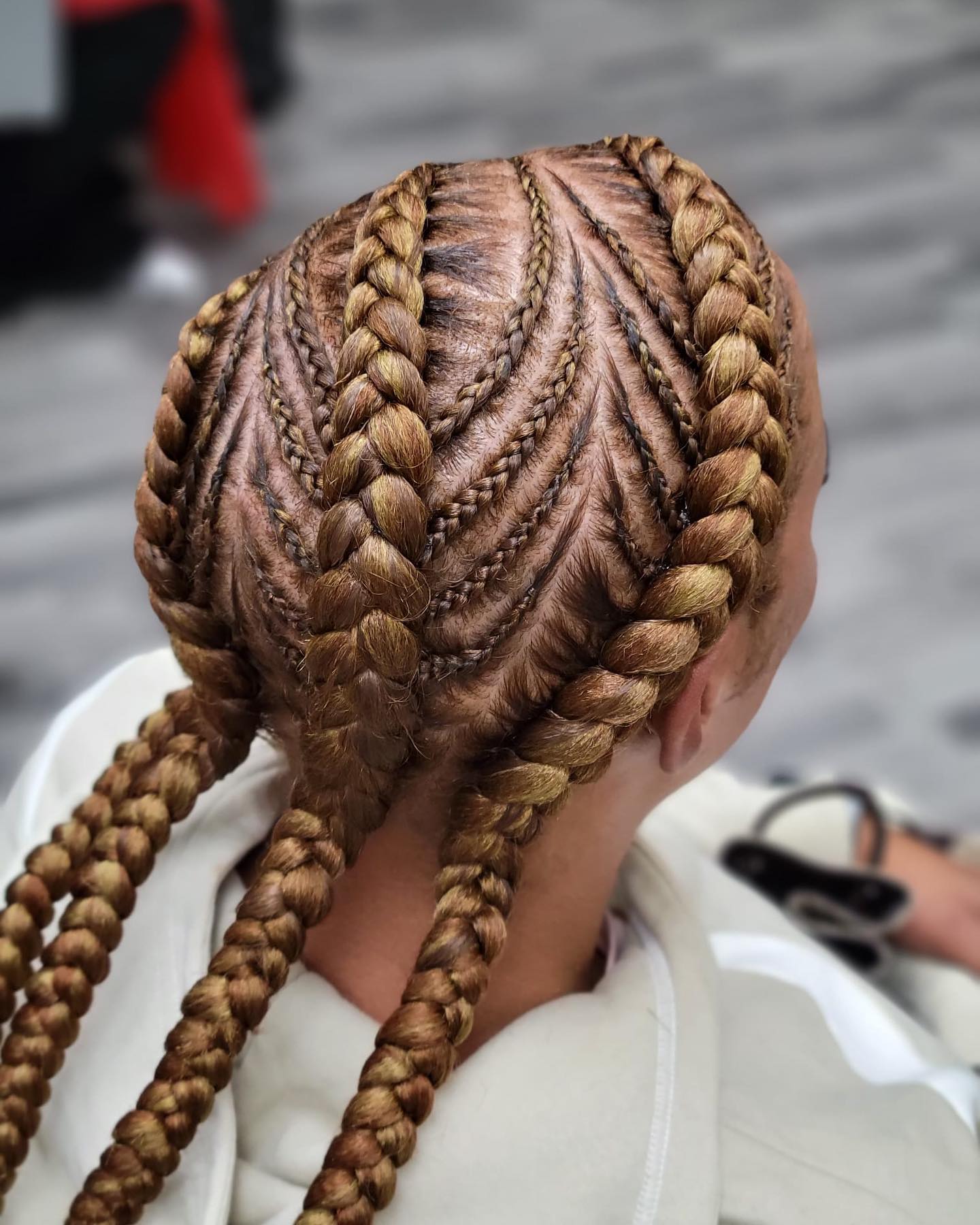 Elegant Geometric Stitch Braids with Vibrant Highlights