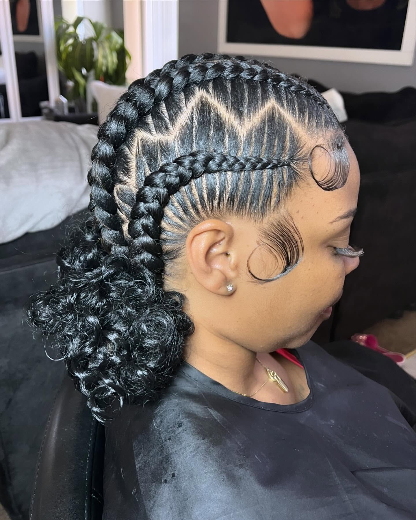 Elegant Zigzag Stitch Braids with Curly Ends