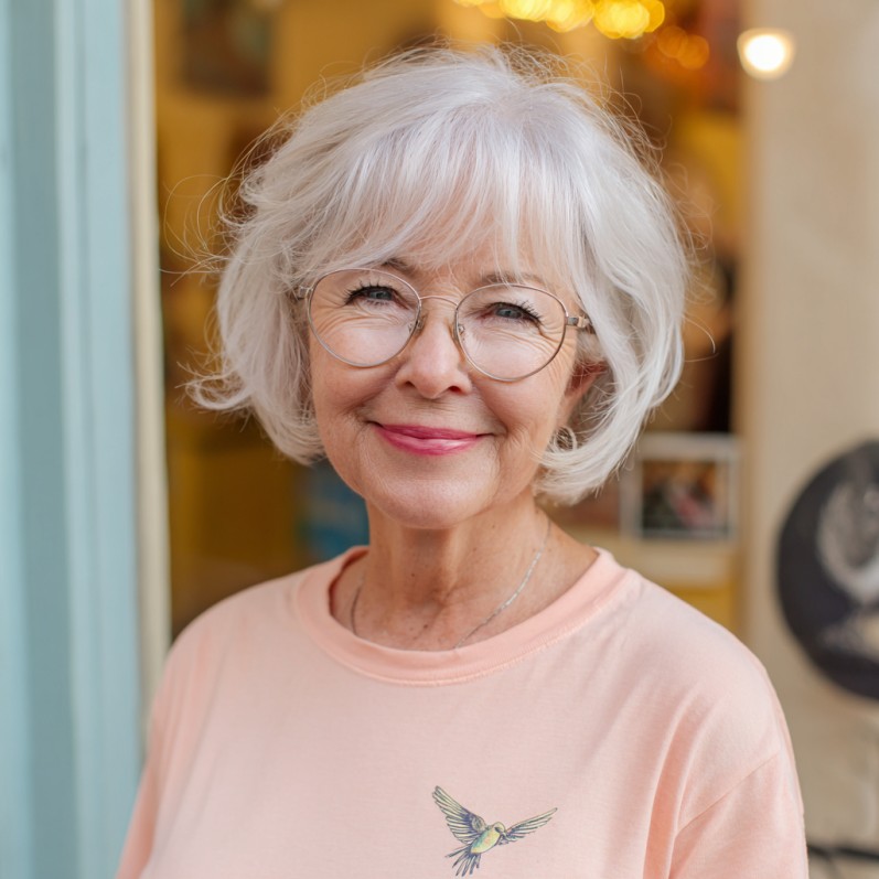 Fluffy Silver Bouncy Bob with Face-Framing Layers