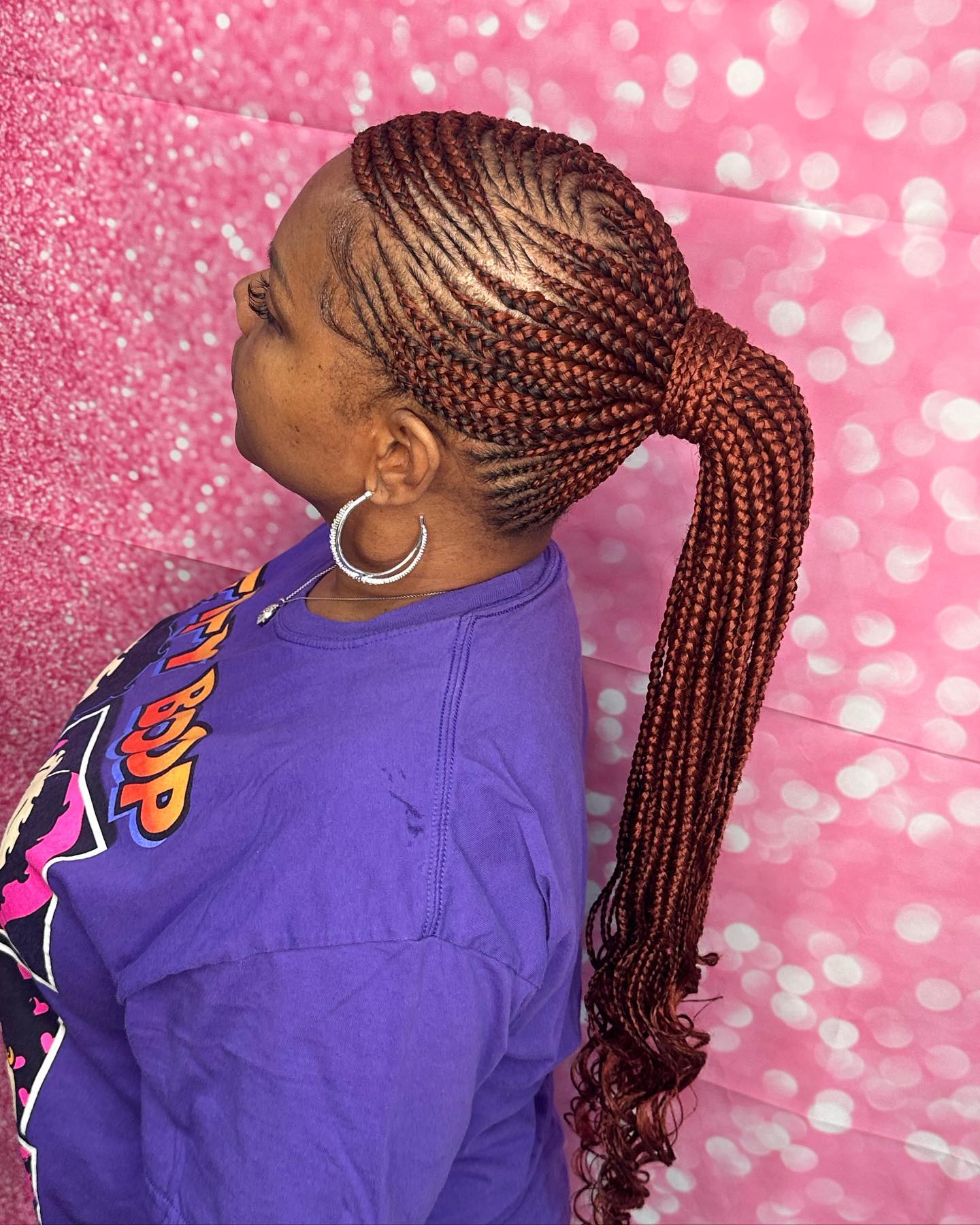 Glamorous High Ponytail with Intricate Stitch Braids