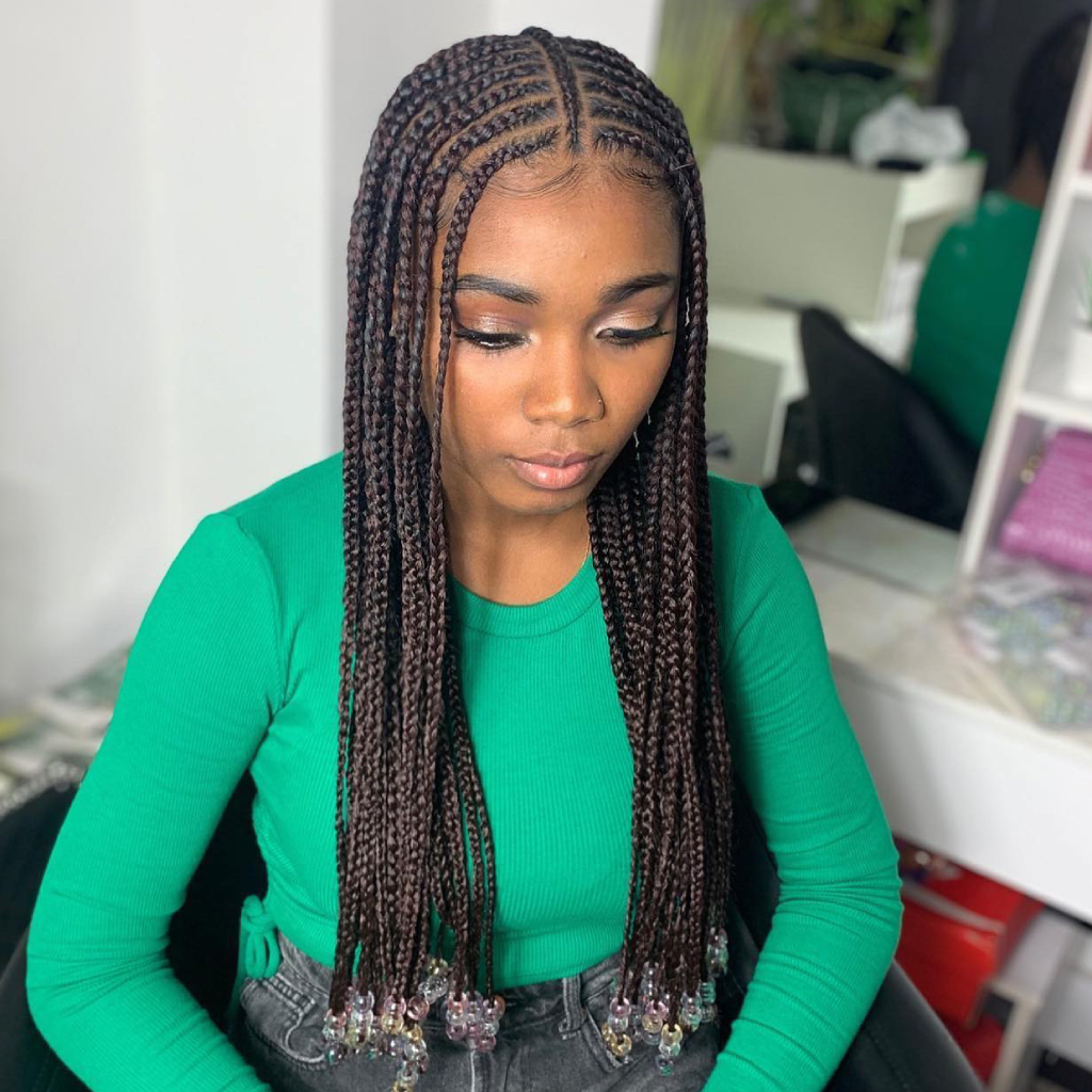 Glamorous Long Stitch Braids with Beaded Tips