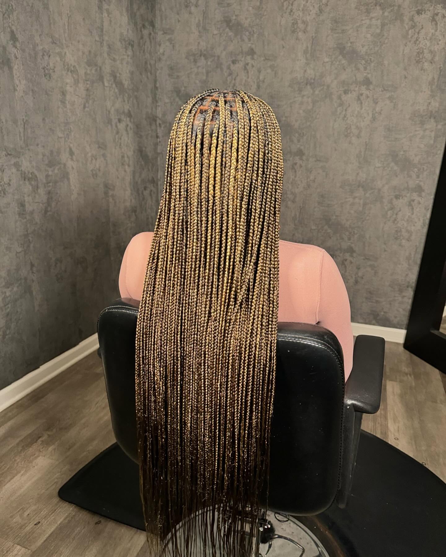 Long and Sleek Knotless Braids with Honey Blonde Highlights