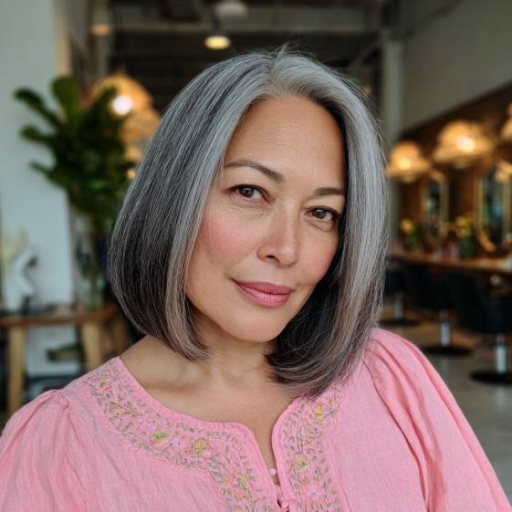 Modern Grey Blunt Bob with Subtle Balayage Highlights