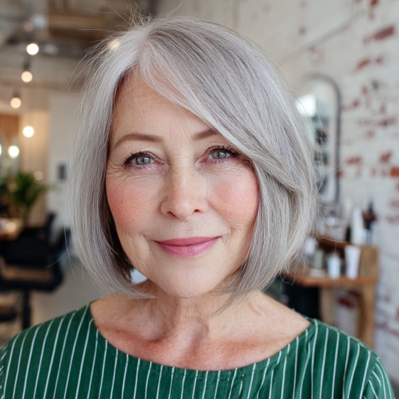 Modern Silvery Bob with Soft Angled Layers