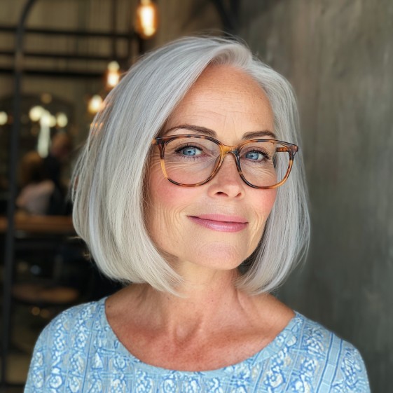 Modern Sleek Silver Bob with Soft Edges