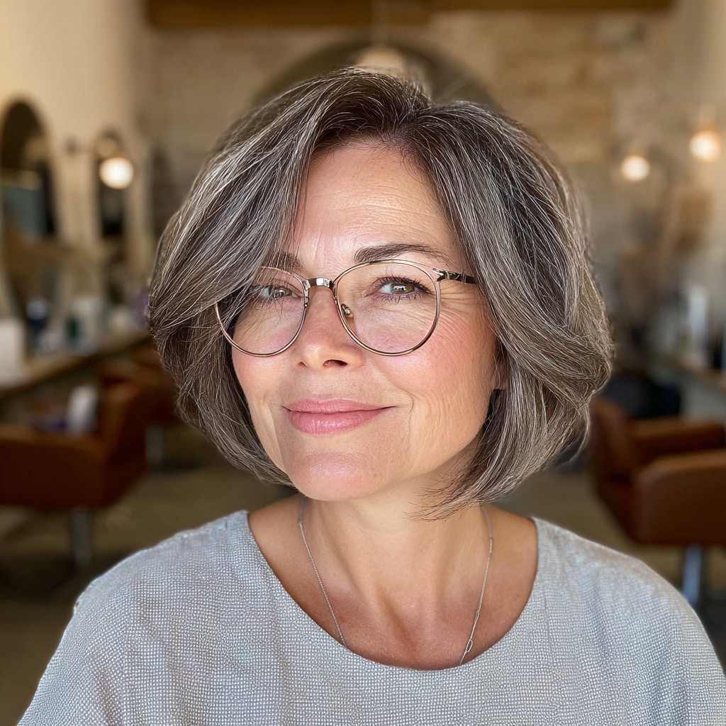 Modern Textured Gray Bob with Soft Waves