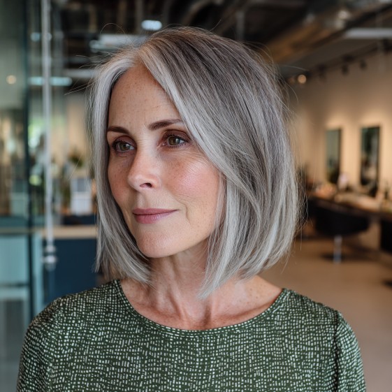 Modern Textured Grey Lob with Soft Balayage