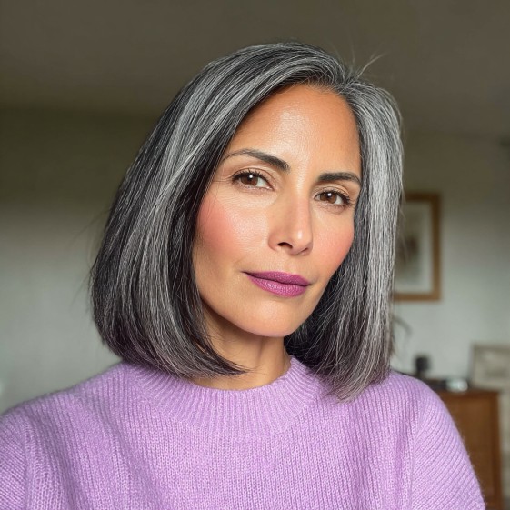 Sleek Grey Blunt Bob with Subtle Balayage