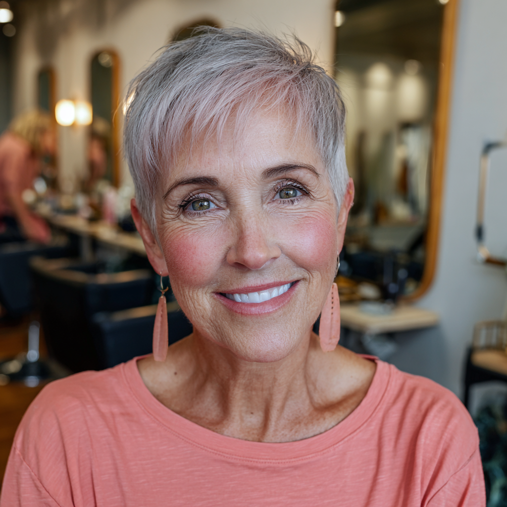 Softly Layered Dusty Rose Pixie Cut