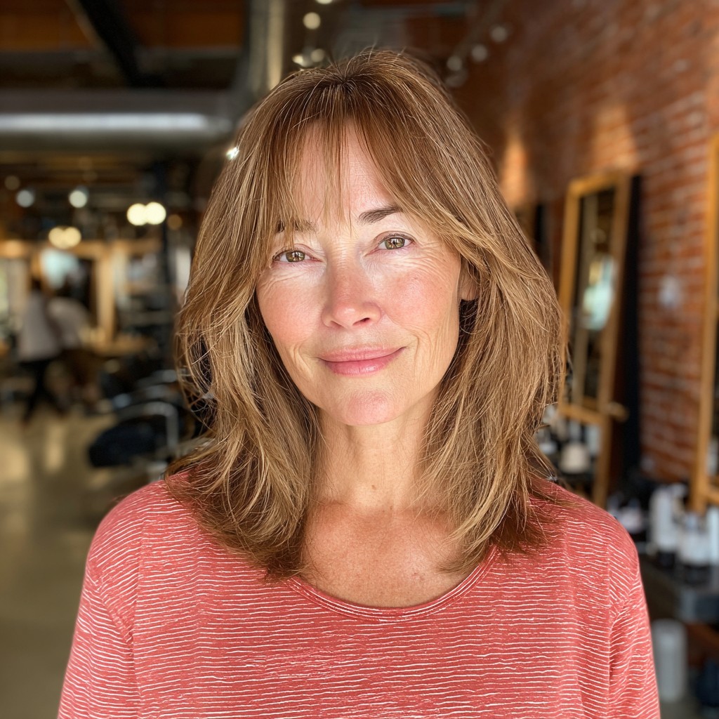 Softly Layered Mid-Length Cut with Face-Framing Bangs