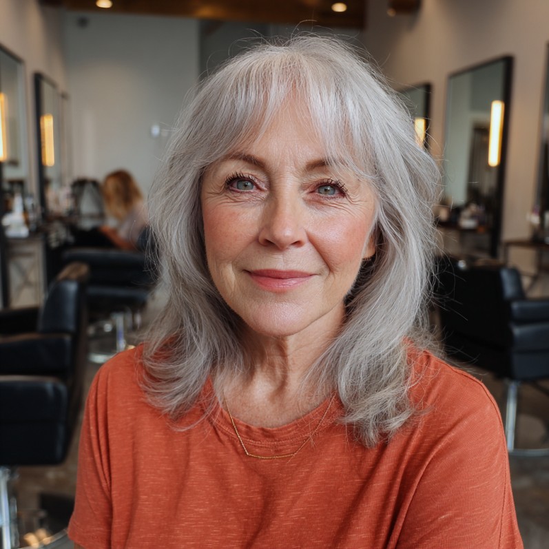Softly Layered Silver Shag with Face-Framing Bangs