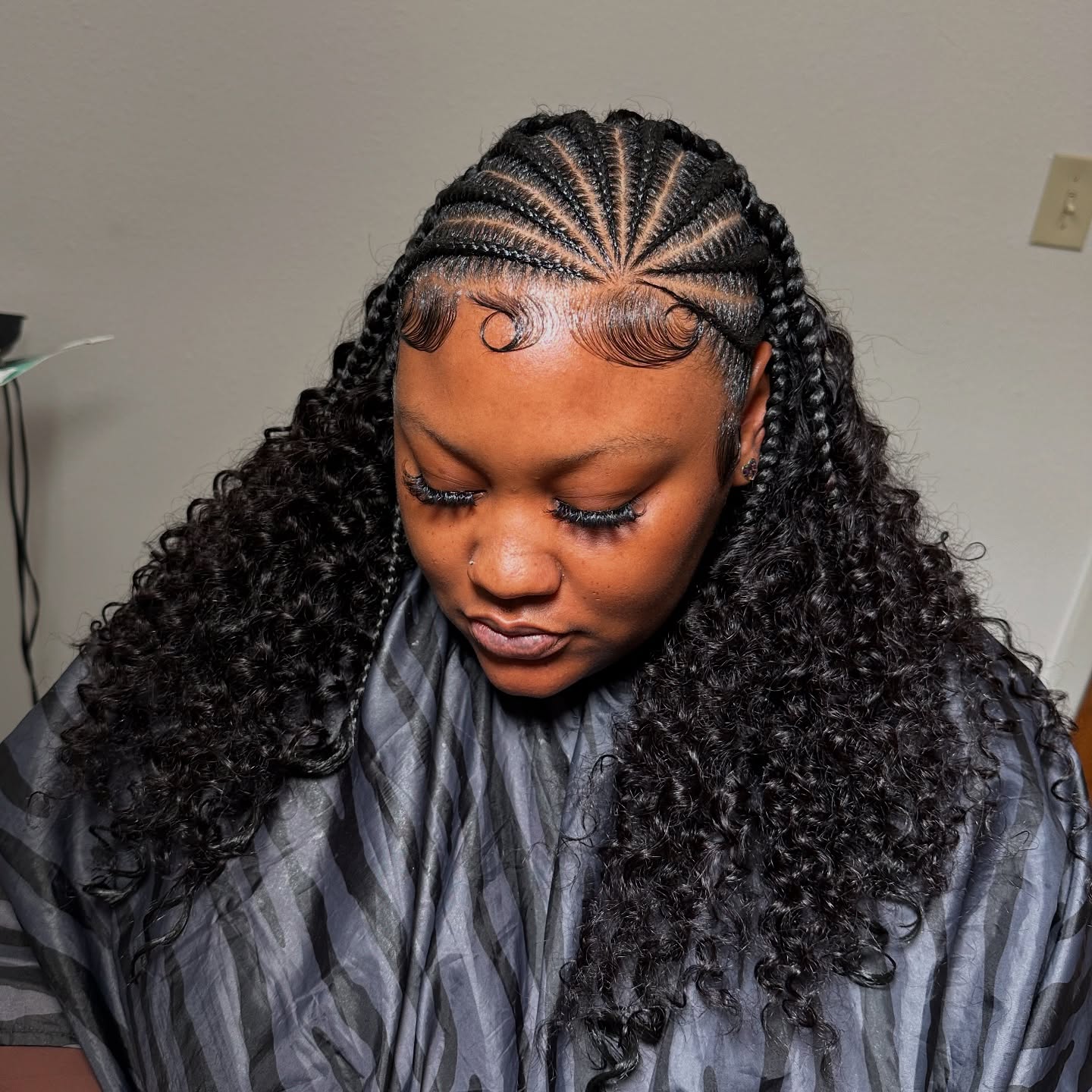 Stylish Curly Stitch Braids with Defined Edges